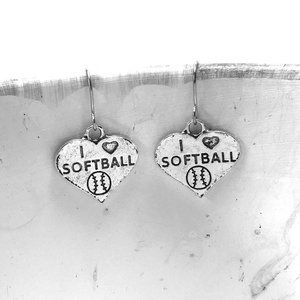 Miniature Softball Baseball I love Soft ball Charm Earrings